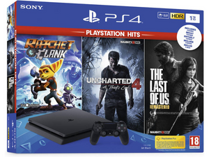 CONS. PS4 1TB + R&C + TLOU + UC4 (HITS)